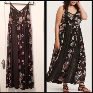 Torrid | Mixed Floral Print Crochet Maxi Dress